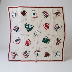Talbots 100 Silk Christmas Coffee Mug Bandana Square Scarf 21x21